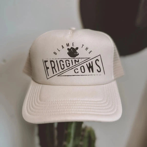 "Friggin' Cows" Foam Rope Trucker Cap in Cream