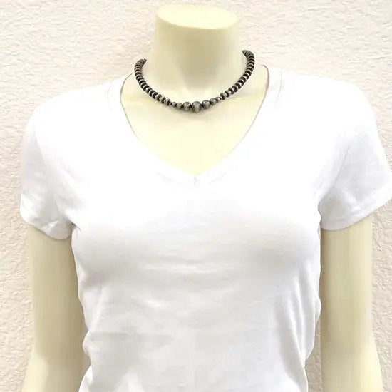 15" Silver Rondelle Navajo Inspired Bead Necklace