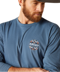 Ariat Men's Western Geo Fill Long Sleeve T-Shirt in Sailor Blue Heather