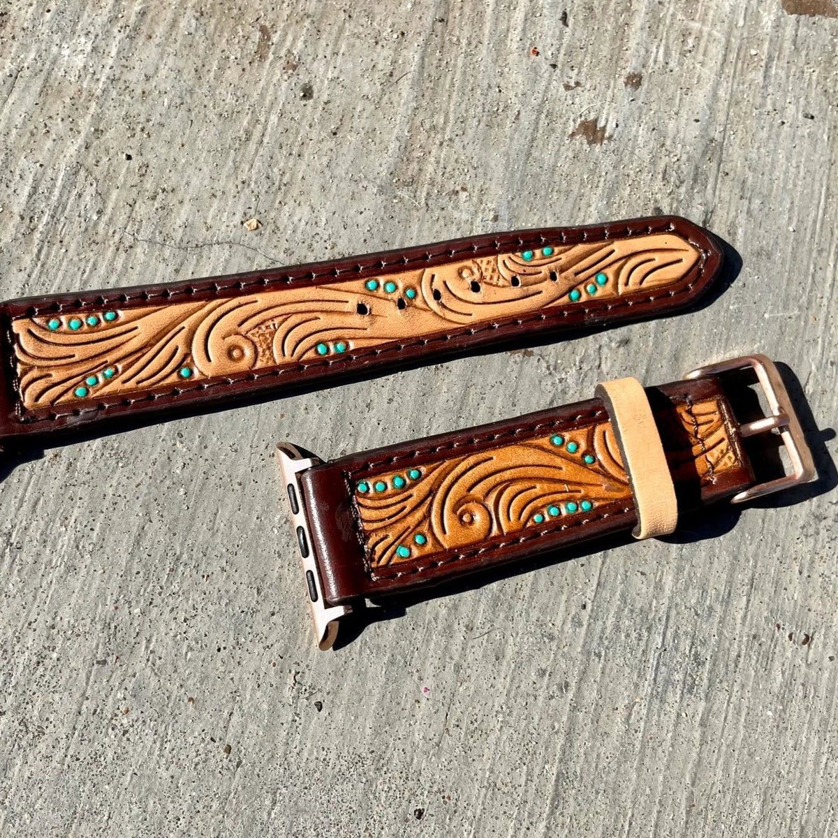 Turquoise Dots And  Tooled Apple Watch Band