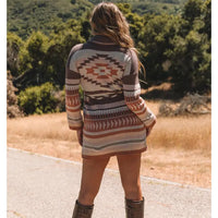 Women's L/S Heritage Jacquard Wrap Cardigan in Taupe and Blush