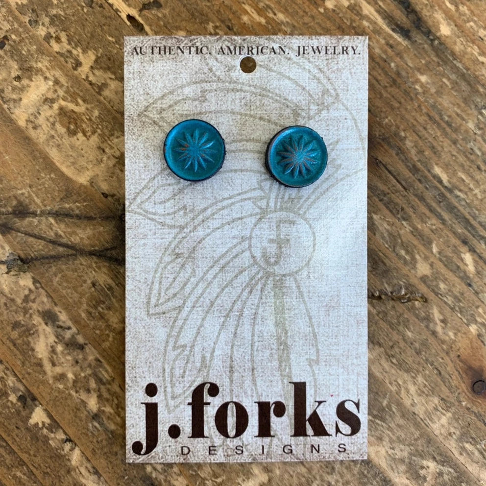 J Forks Leather Stud Earrings in Turquoise
