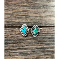 10mm Diamond Turquoise and Matrix Stud Earrings