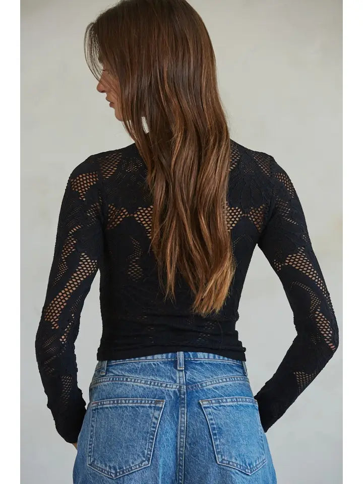 Women's L/S Knit Seamless Jacquard Mock Neck Top (Available in 2 Colors!)
