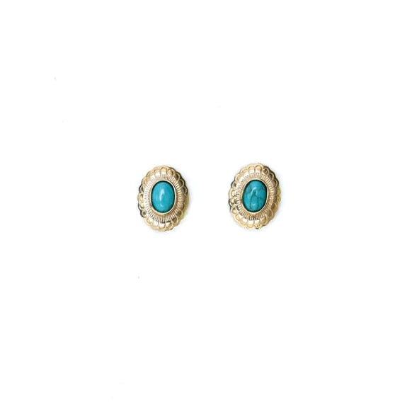 West & Co. Small Floral Concho with Turquoise Accent Gold Post Earrings