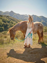 Women's Western Buckle Strap Embroidered Denim Top in Sand