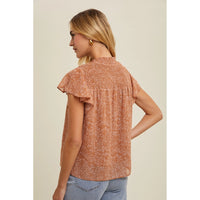 Women's Smocked Floral Flutter Sleeve Blouse in Clay