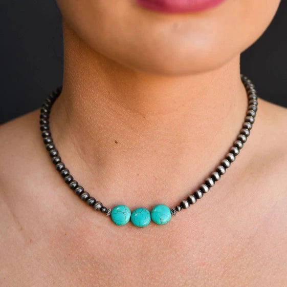 West & Co. Silver Navajo Inspired Pearl & Round Turquoise Beaded Necklace