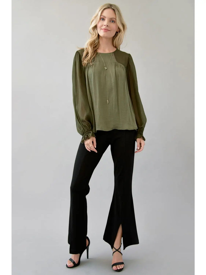Women's Satin Blouse in Olive