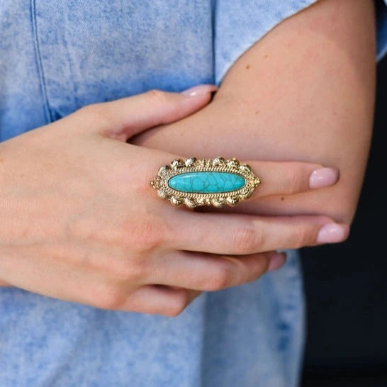 West & Co. Elongated Gold & Turquoise Adjustable Ring