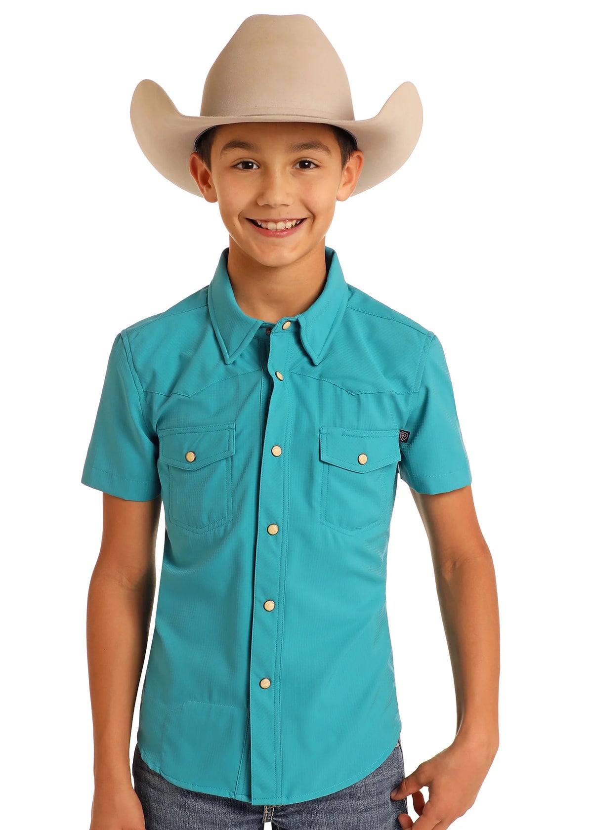 Rock & Roll Denim Boy's S/S TEK Western Pearl Snap Shirt in Peacock