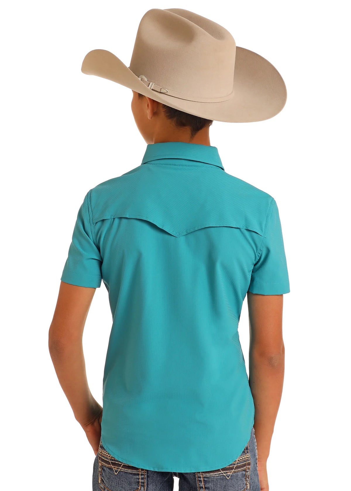 Rock & Roll Denim Boy's S/S TEK Western Pearl Snap Shirt in Peacock