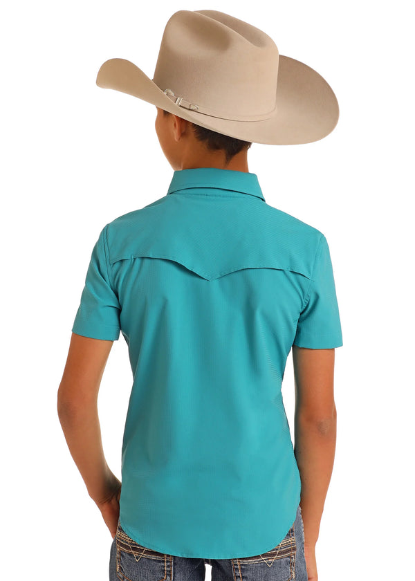 Rock & Roll Denim Boy's S/S TEK Western Pearl Snap Shirt in Peacock