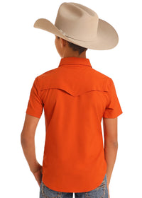 Rock & Roll Denim Boy's S/S TEK Western Pearl Snap Shirt in Burnt Orange