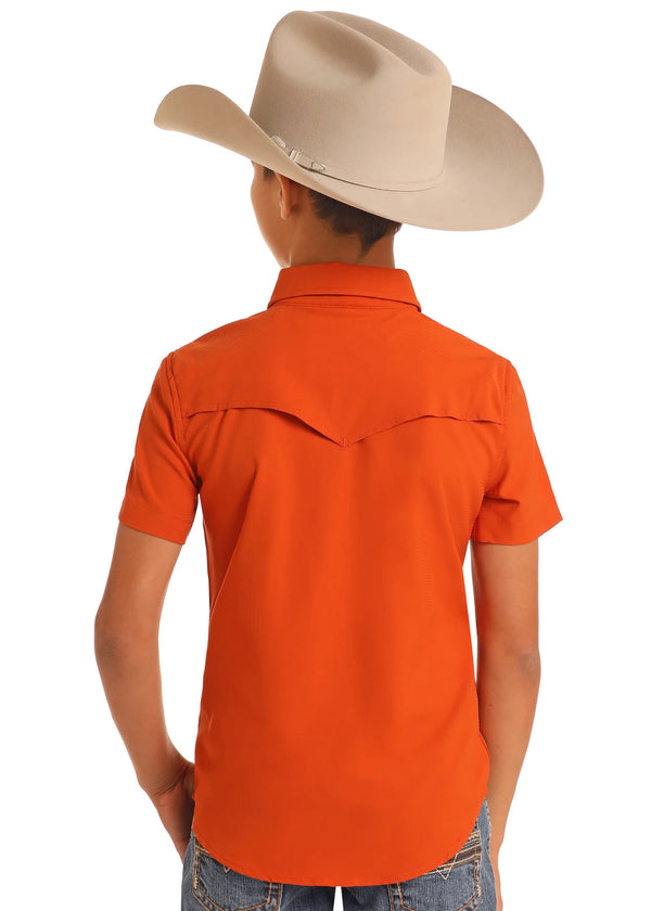 Rock & Roll Denim Boy's S/S TEK Western Pearl Snap Shirt in Burnt Orange