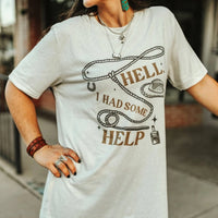 Women's "Hell I Had Some Help" Graphic Tee in Cement