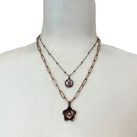Two Strand Iridescent Crystal Copper Charm Necklace