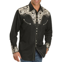 Scully Men's Floral Embroidered Western Snap Shirt in Black