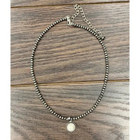 15" Handmade Navajo White Turquoise Pendant Beaded Necklace