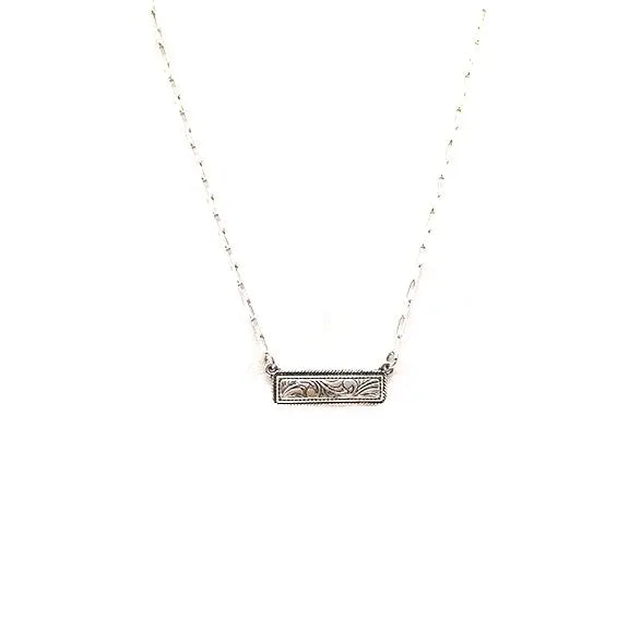 Western Etched Dainty Bar Necklace