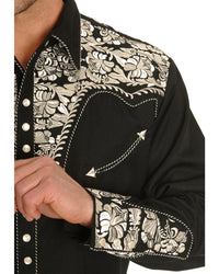 Scully Men's Floral Embroidered Western Snap Shirt in Black