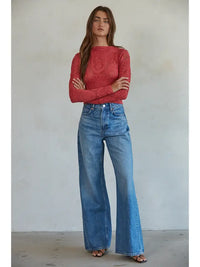Women's L/S Knit Seamless Jacquard Mock Neck Top (Available in 2 Colors!)