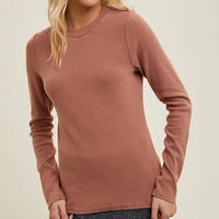 Women's L/S Solid Ribbed Knit Top in Rose