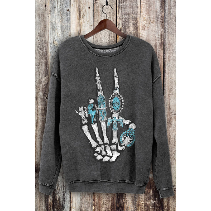 Women's Skeleton Hand Mineral Washed Crew Neck