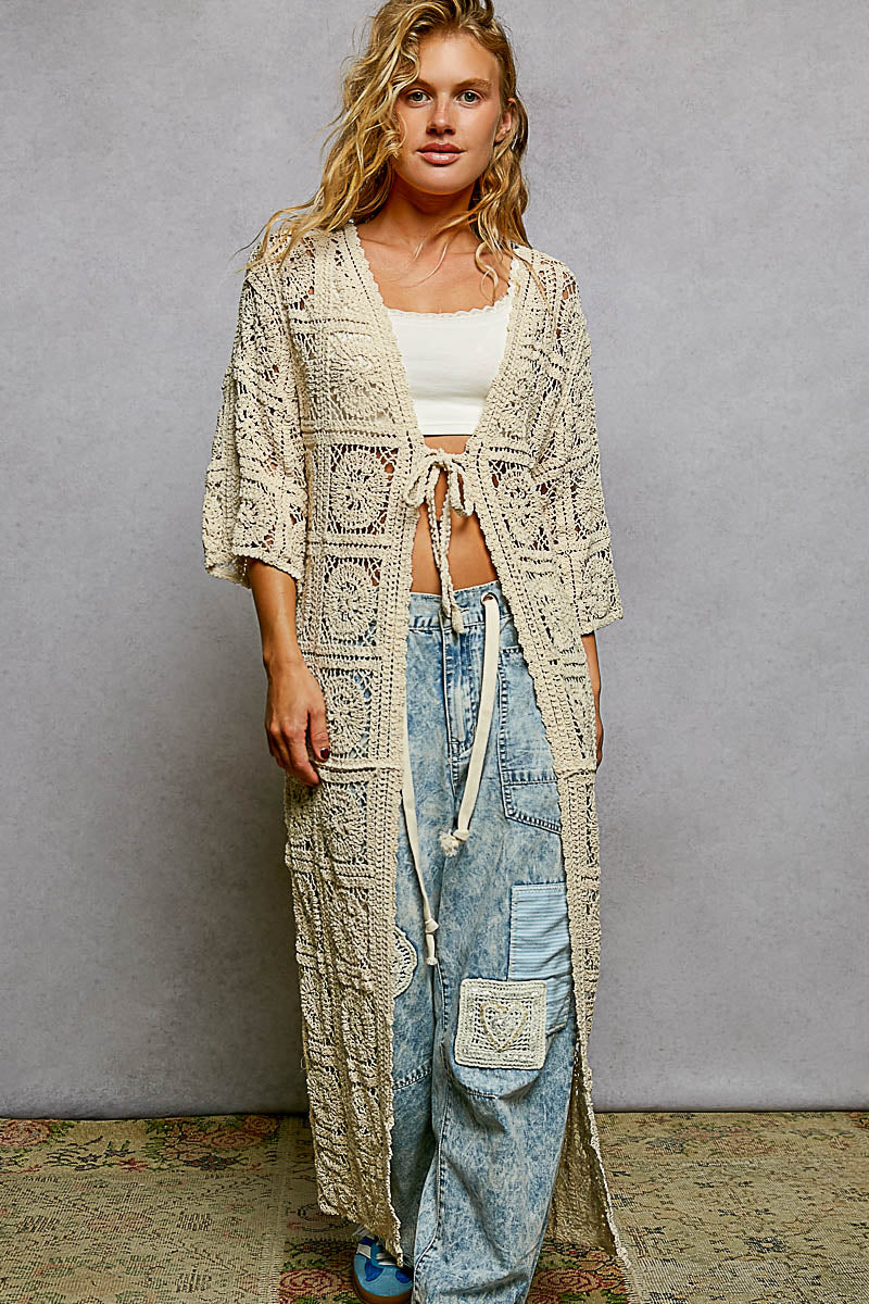 Women's Front Tie Crochet Duster