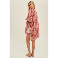 Women's Velvet Floral Kimono in Rose