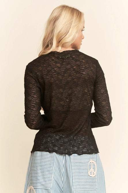Women's L/S Sheer Floral Lace Mesh Top (3 Color Options) (Available in Plus Sizes)