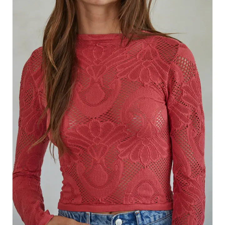 Women's L/S Knit Seamless Jacquard Mock Neck Top (Available in 2 Colors!)