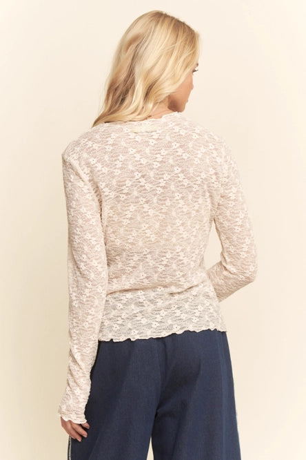 Women's L/S Sheer Floral Lace Mesh Top (3 Color Options) (Available in Plus Sizes)