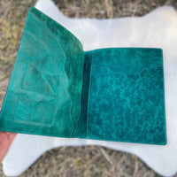 Leather Floral Embossed Diamond Cowhide Portfolio in Turquoise