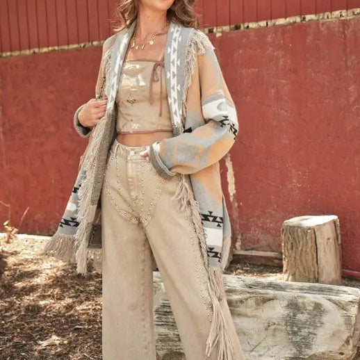 Rosary moon  Fluffy Belted Cardigan ベージュ LANYO LILI Belted Sweater Cardigan for Women - Open Front Wrap
