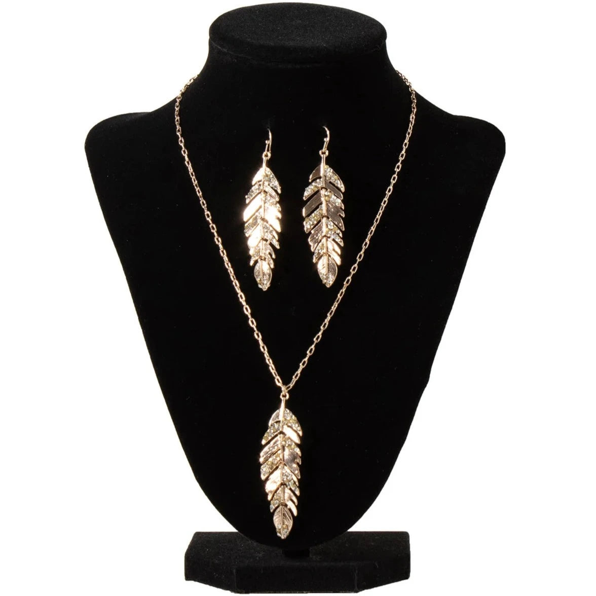 Blazin Roxx Gold Feather with Crystals Necklace & Earring Set