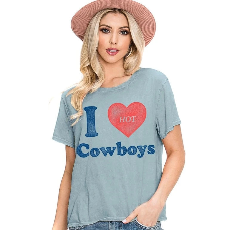 Women's "I ❤️ Cowboys" Graphic Tee in Vintage Blue