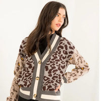 Women's Color-blocked Leopard Print Cardigan