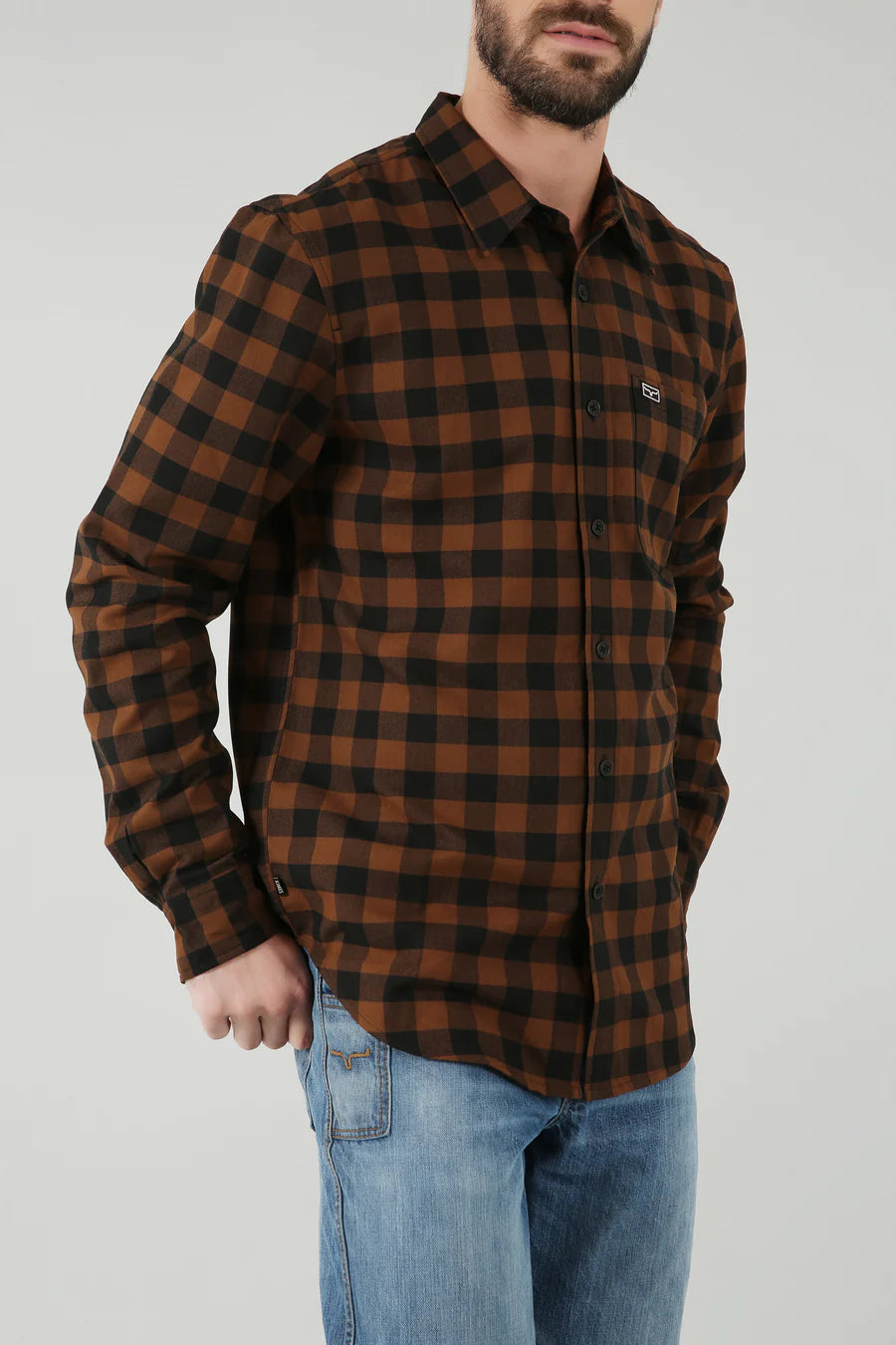 Kimes Ranch Men's Garrison Long Sleeve Brown Plaid Button Down Shirt