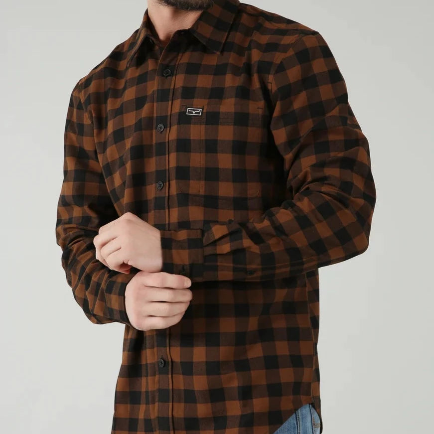 Kimes Ranch Men's Garrison Long Sleeve Brown Plaid Button Down Shirt