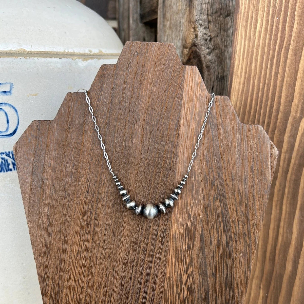 Thunder & Stone Gradient Genuine Silver Navajo Pearl Chain Necklace