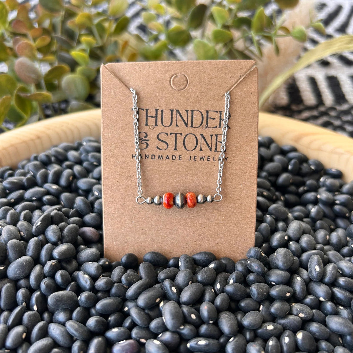 Thunder & Stone Dainty Red Spiny Oyster & Sterling Silver Saucer Choker