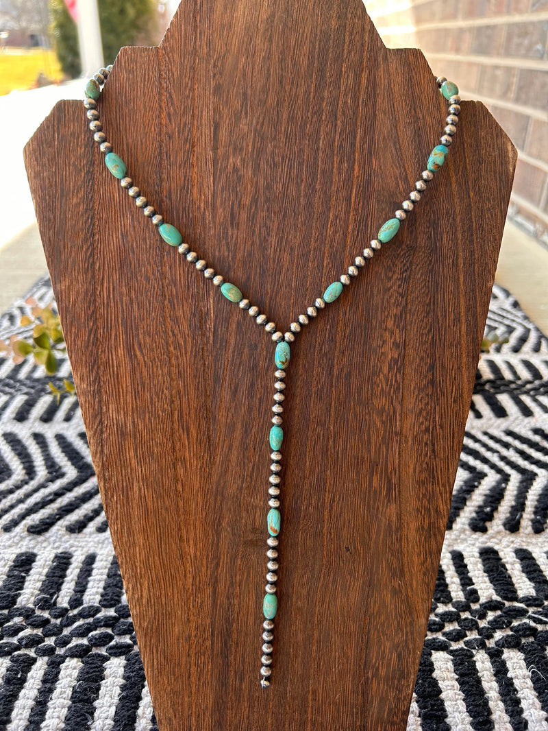 Thunder & Stone Genuine Kingman Turquoise & Navajo Pearl 16" Lariat Necklace
