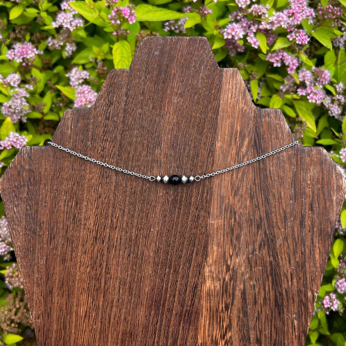 Thunder & Stone Dainty Black Onyx & Sterling Silver Pearl Choker
