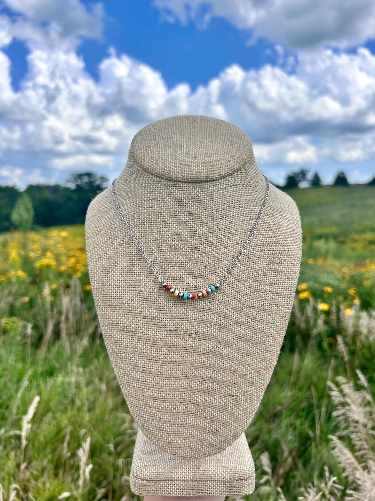 Thunder & Stone Dainty Desert Pearl Necklace with Kingman Turquoise & Spiny Oyster