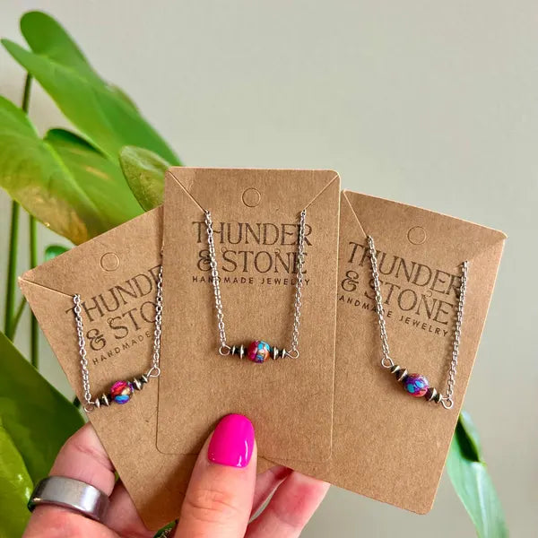 Thunder & Stone Dainty Pink Dahlia & Sterling Silver Saucer Choker