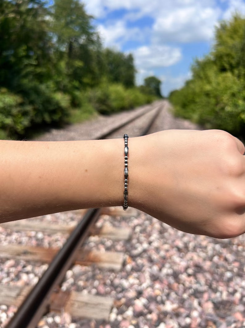 Thunder & Stone Sterling Silver Navajo Inspired Torpedo and Pearl Beaded Bracelet
