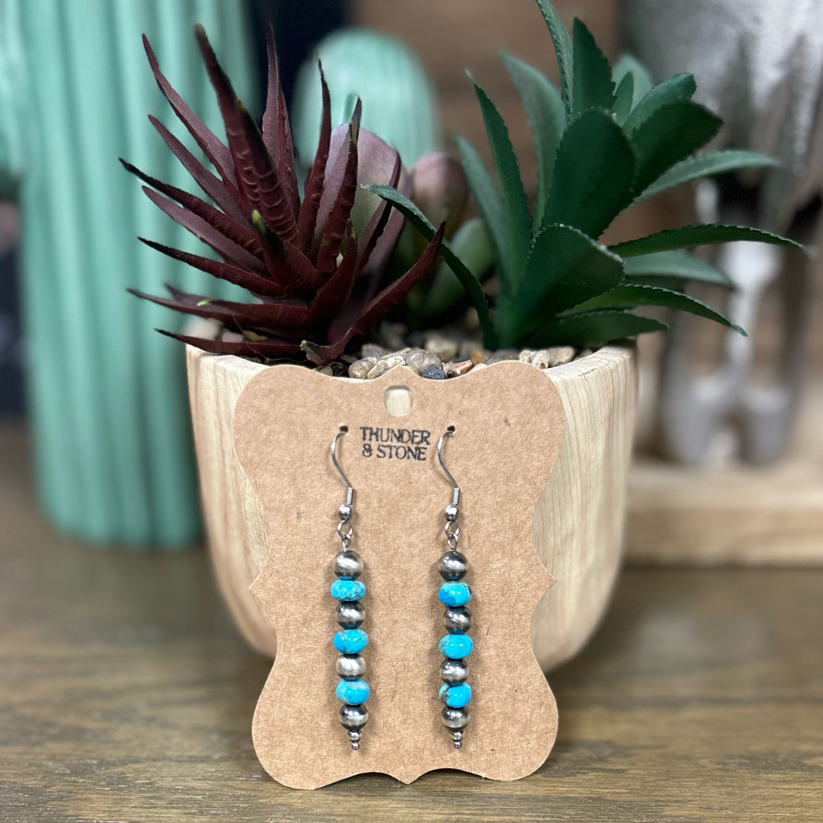 Authentic Turquoise and Navajo Pearl Drop Earrings