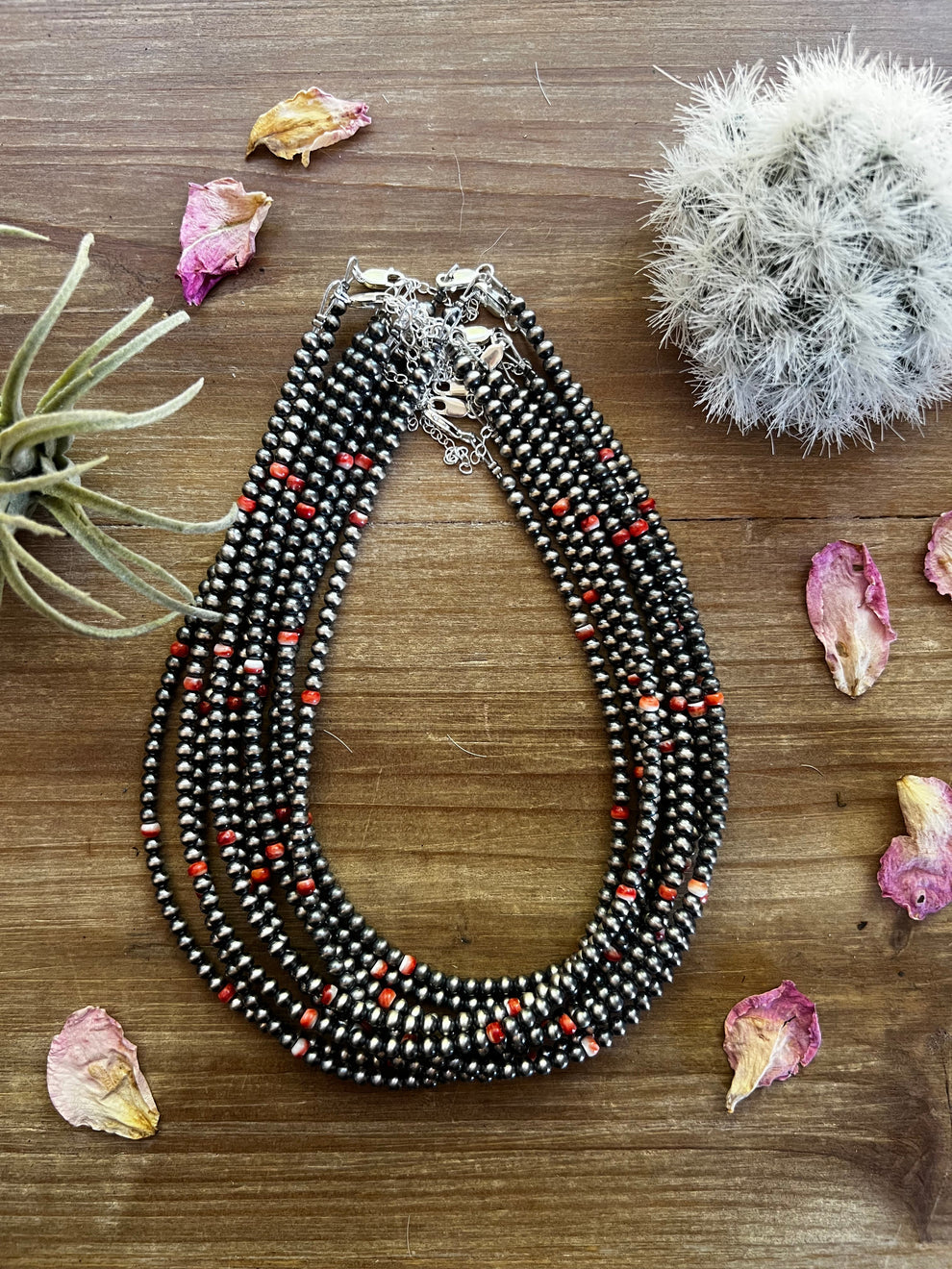 14" Sterling Silver Pearl and Red Spiny Oyster Choker