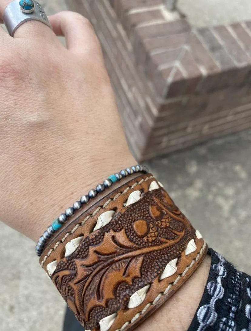 6" Bracelet with 4mm Sterling Silver Pearls and Real Turquoise